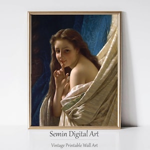 Vintage Portrait, Pierre Auguste Cot Painting: Vintage Woman Portrait Digital Download, Victorian Wall Art, Pre-Raphaelite