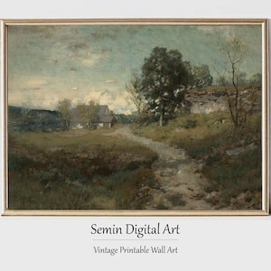 PRINTABLE Cozy Landscape Art, Vintage Print Country Landscape Painting, Digital Download, Cottagecore Decor