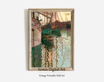 Tableau Egon Schiele - Voiliers Dans Les Vagues (Trieste) - Toile Sur Châssis Bois