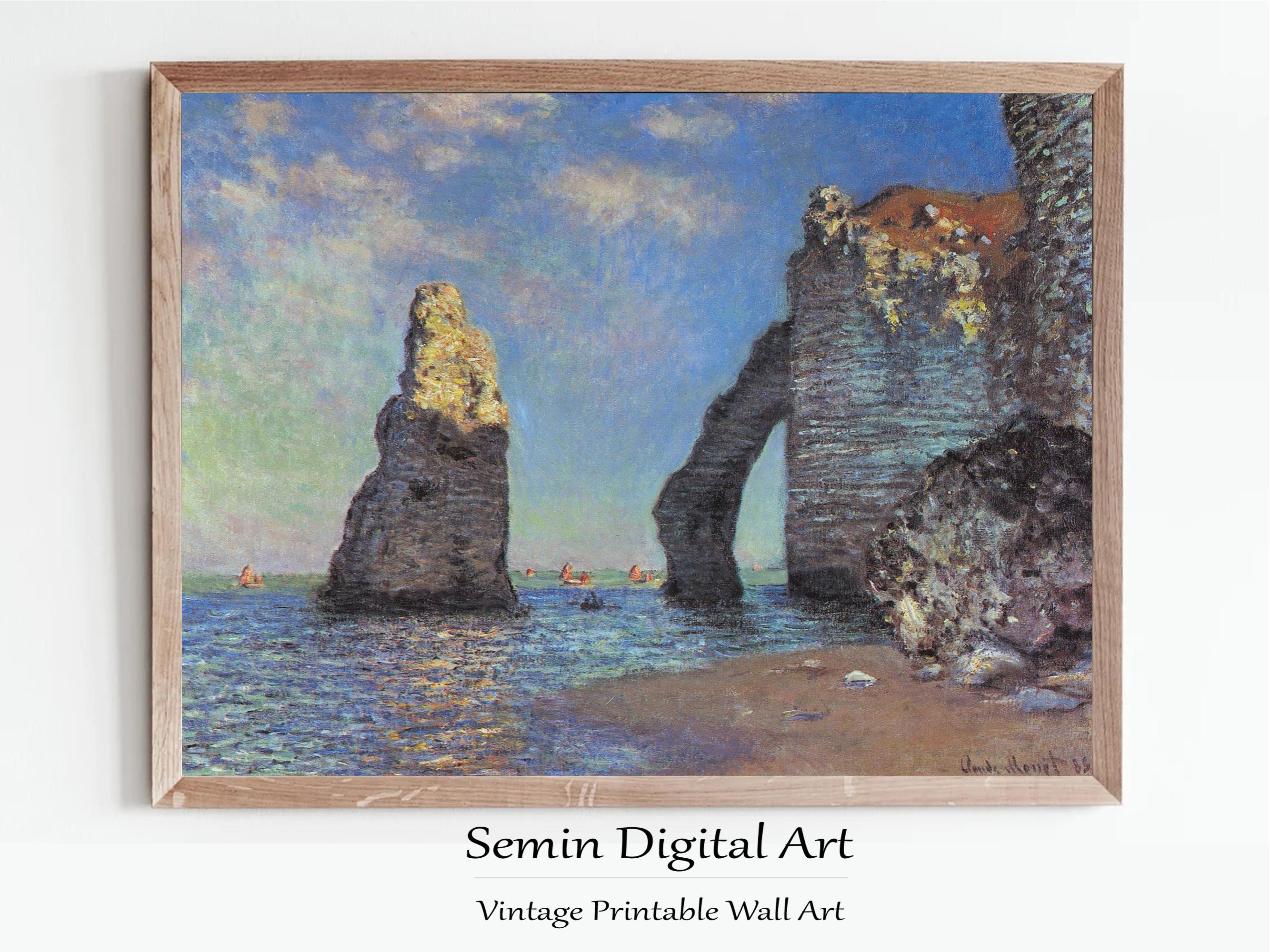 モネの「エトルタの断崖」絵画、ヴィンテージ海岸海景画（デジタル