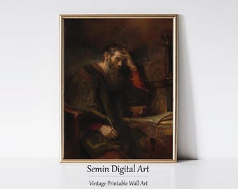 Rembrandt Apostle Paul Print, Dark Academia Baroque Portrait (Digital Download)