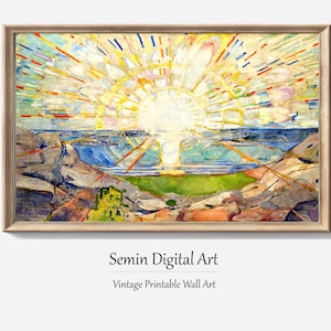 The Sun Painting by Edvard Munch, Abstract Expressionist Coastal Print, Abstract Sun Art Printable, Edvard Munch Painting, Printable Art