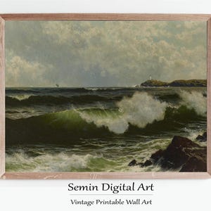 Vintage Seascape Oil Painting: Neutral Beach Art Print (Digital Download)
