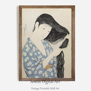 Woman Portrait Poster, Her Art Print, Vintage Feminine Figure Wall Art, Antique Woman Printable, Japanese Female Poster