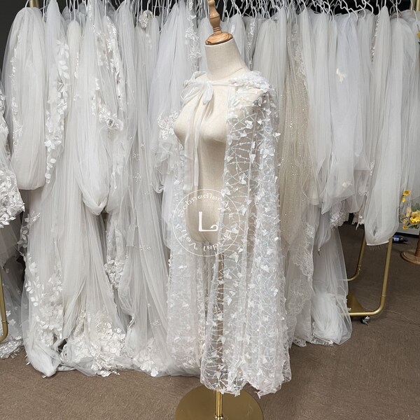 White Butterfly Sequins--Wedding Transparent Shinning Cloak, Hooded Cape Veil,42'' Cosplay Veil,Magic Cloak Halloween,Costume Cosplay Cloak