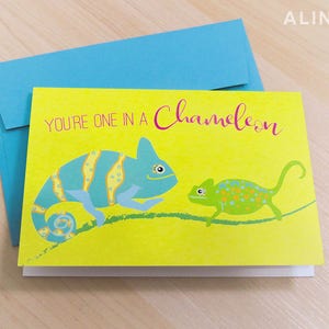 Animal Pun Illustrated Greeting Card You're One in a Chameleon Veiled Chameleons Friendship, Love, Valentine, Anniversary, Lizard image 2