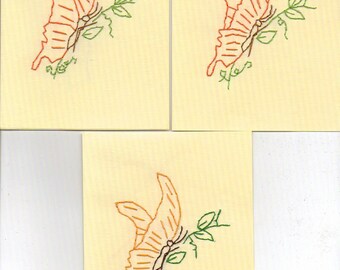 Set of Hand Embroidery Butterfly Notecards