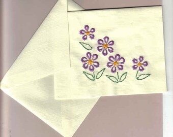 Dainty Purple Flowers Embroidered Handmade Note Cards