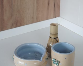 Butterfly Matcha Tea Set Handmade Ceramic Chawan