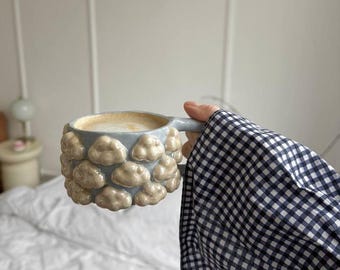 Handmade Pearlescent Clouds Ceramic Mug: Iridescent Pottery Cup