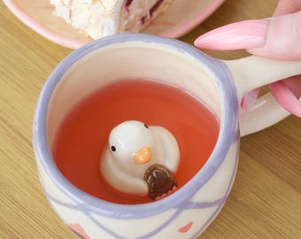 Goose Mug with Cake Inside – Handmade Porcelain Mug 200 ml