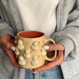 手作り3Dダックマグ：かわいい磁器コーヒーカップ（400ml）
