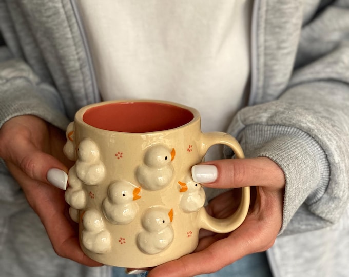 Handmade 3D Duck Mug: Kawaii Porcelain Coffee Cup (400ml)