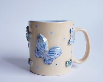 Blue Butterflies Mug 400 ml | Handmade Porcelain Butterfly Cup