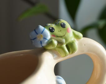 Handmade Frog Mug with Flower | 200ml Ceramic Cup | Frog Pottery