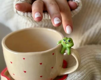 Handmade Ceramic Frog Mug Set – Pottery Tea Cup, Dessert Plate