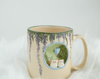 Cats in Wisteria Mug 400 ml | Handmade Porcelain Cat Lover Gift