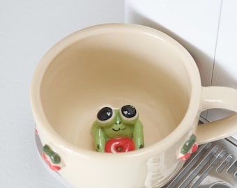 Handmade Porcelain Frog Mug | Cottagecore Coffee Cup