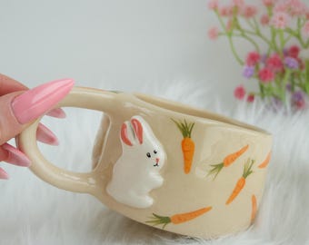 Bunny Mug with Carrots – Handmade Porcelain Mug