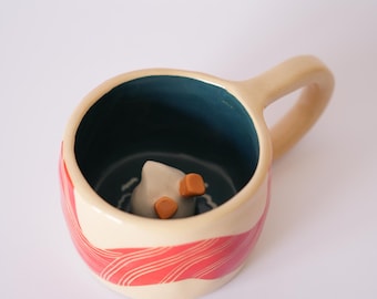 Taza de porcelana hecha a mano con forma de cola de ganso: Divertida taza de café 3D