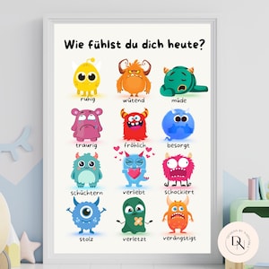 Gefühle Poster Kinder Deutsch Emotionen Monster Emotionen lernen Poster Pädagogisches Material Sofort-Download Deko Wandposter Montessori