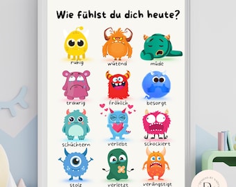 Feelings Poster Children German Emotions Monsters Learn Emotions Poster Educational Material Instant Download Decoration Wall Poster Montessori