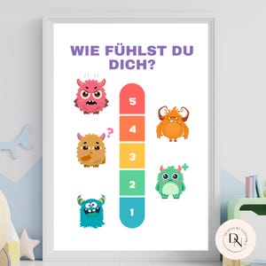 Póster de emociones para niños, póster educativo de monstruos, descarga instantánea, póster de pared decorativo, póster de aprendizaje para guardería.