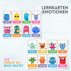 Gefühle Lernkarten Kinder Deutsch Emotionen Monster Material Sofort-Download Karten Set Pädagogisches Material PDF Montessori Lernwerkzeug