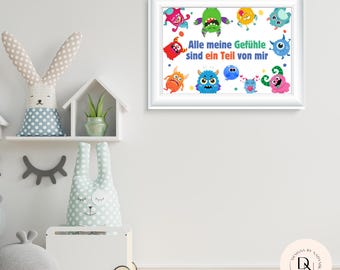 Feelings Poster Children German Emotions Monsters Learn Poster Educational Material Instant Download Decoration Wall Poster Montessori Kindergarten