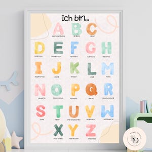 Póster de pared para habitación infantil, afirmaciones positivas del alfabeto, color beige, para decoración de preescolar, escuela primaria, jardín de infancia, tamaño A4, A3, para imprimir