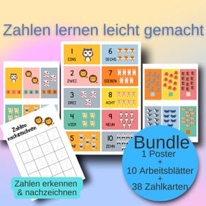 Zahlen lernen Kinder Arbeitsblätter Poster Zahlkarten Digitales Bundle zum Ausdrucken Montessori Grundschule Vorschule schreiben download