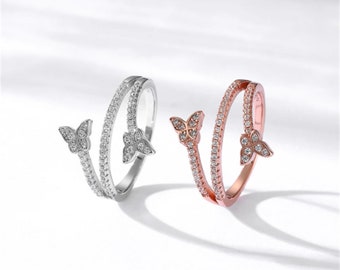 Anillo de pareja simple, anillo de mariposa doble S925: hermoso anillo apilable, regalo perfecto para el día de San Valentín