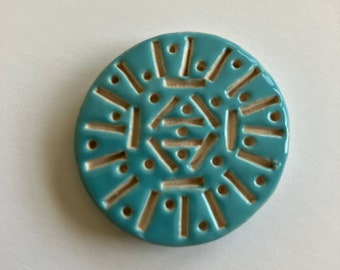 Ceramic pendant, round, turquoise