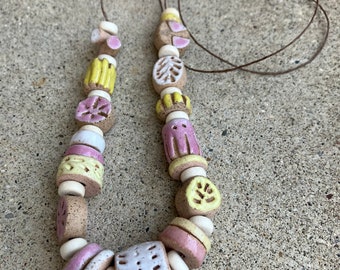 kiln fired clay beads necklace