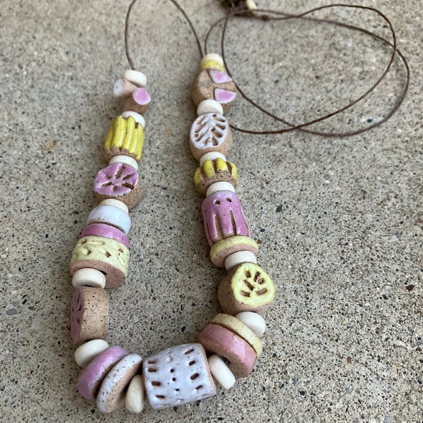 kiln fired clay beads necklace