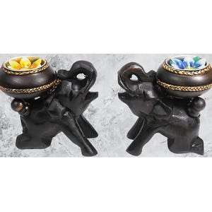 Ensemble de bougeoirs éléphant - Photophore en bois noir fait main, décoration d&#39;intérieur en bois sculpté, cadeau unique