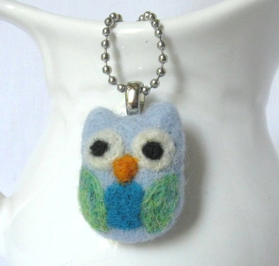 Items similar to Needle Felt Owl Pendant Necklace Whimsical Felt Kids