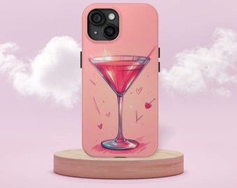 Martini Glass | Pink | Minimalist Style | Gifts for Her | Durable Phone Case for iPhone 15, 14, 13, 12, 11, X, 8, 7