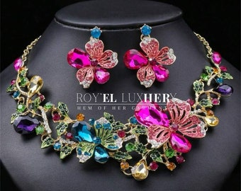 3pcs/set Multicolor Flower Design Jewellery set