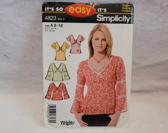 Simplicity 4823, uncut pattern, misses top pattern, top pattern, misses pullover top pattern, misses pattern, misses shirt pattern