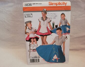 Simplicity 3836, uncut pattern, costume pattern, childs poodle skirt, girls poodle skirt, poodle skirt pattern, girls costume pattern