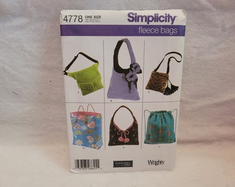 Simplicity 4778, uncut pattern, bag pattern, polar fleece pattern, accessories pattern, purse pattern, tote bag pattern, purse pattern