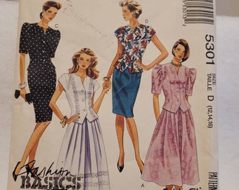 Vintage Pattern, McCall's 5301, vintage McCall's, uncut pattern, misses dress pattern, misses top pattern, misses skirt pattern, formal wear