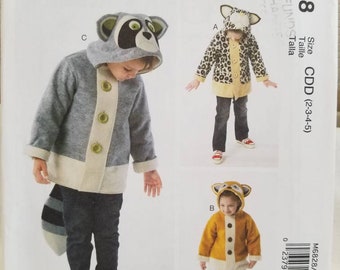 McCall's 6828, uncut pattern, kids pattern, childrens pattern, coat pattern, kids coat pattern, jacket pattern, raccoon pattern, fox pattern