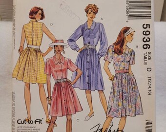 Vintage Pattern, McCall's 5936, vintage McCall's, uncut pattern, misses dress pattern, size 14 pattern, misses dress, dress pattern