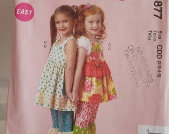 McCall's 6877, uncut pattern, childrens pattern, girls pattern, dress pattern, girls dress pattern, girls top pattern, girls pants pattern