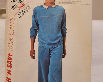 Vintage Pattern, McCall's 2169, vintage McCall's, uncut pattern, misses top pattern, misses pants pattern, misses sweatsuit pattern