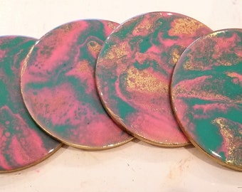 Teal, Gold, Pink Coasters - Set of 4