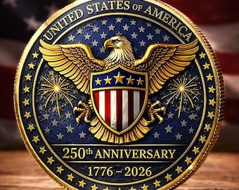 United States of America 250th Anniversary Coin, 1776-2026 Commemorative Coin, Patriotic American Eagle Challenge Coin, Collector Gift