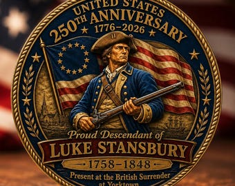 Personalized Ancestor Name Revolutionary War US 250th Coin, Proud Descendant Of A Patriot Medal, Patriotic Ancestor Keepsake, Genealogy Gift